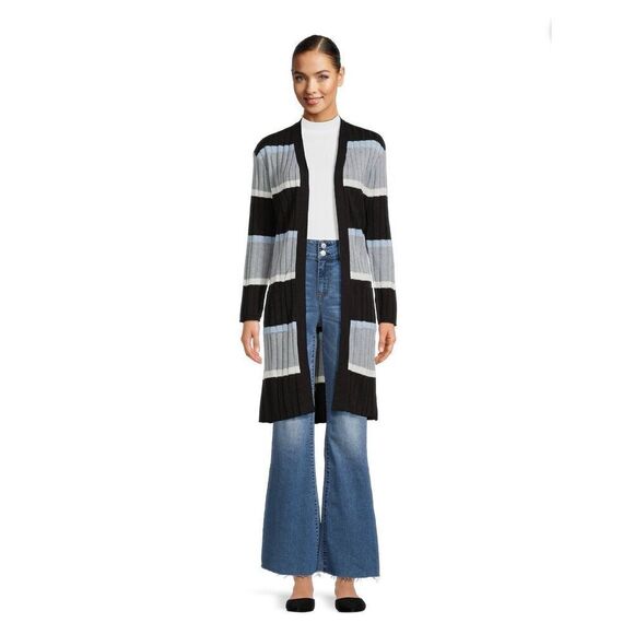 NWT Womens No Boundaries Lace Back Duster Color Block Sweater Cardigan - Sz XS - Picture 1 of 7